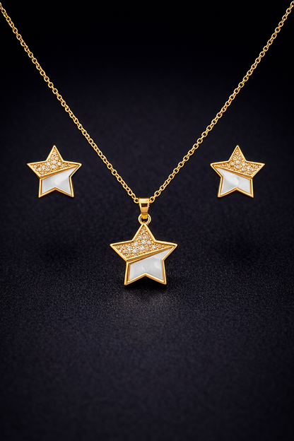 Vellorene Celestial Star Pendant Set – Minimal Gold Crystal Jewellery