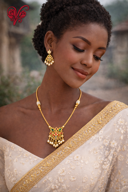 Vellorene Regal Kundan Pearl Drop Necklace Set – Heritage Gold Statement Jewellery