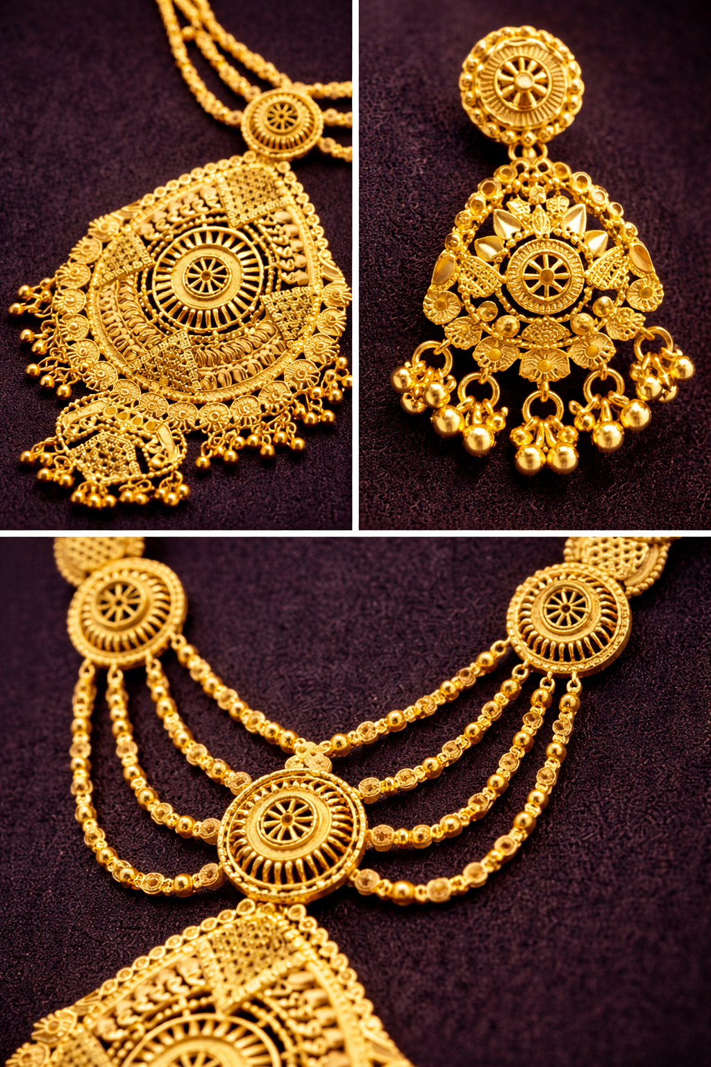 Vellorene Regal Heritage Layered Necklace Set – Gold Tone Statement Jewellery