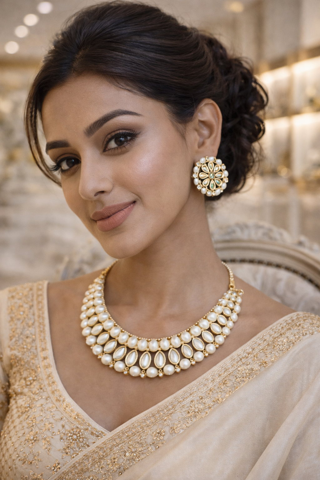 Vellorene Kundan Pearl Bridal Jewellery Set