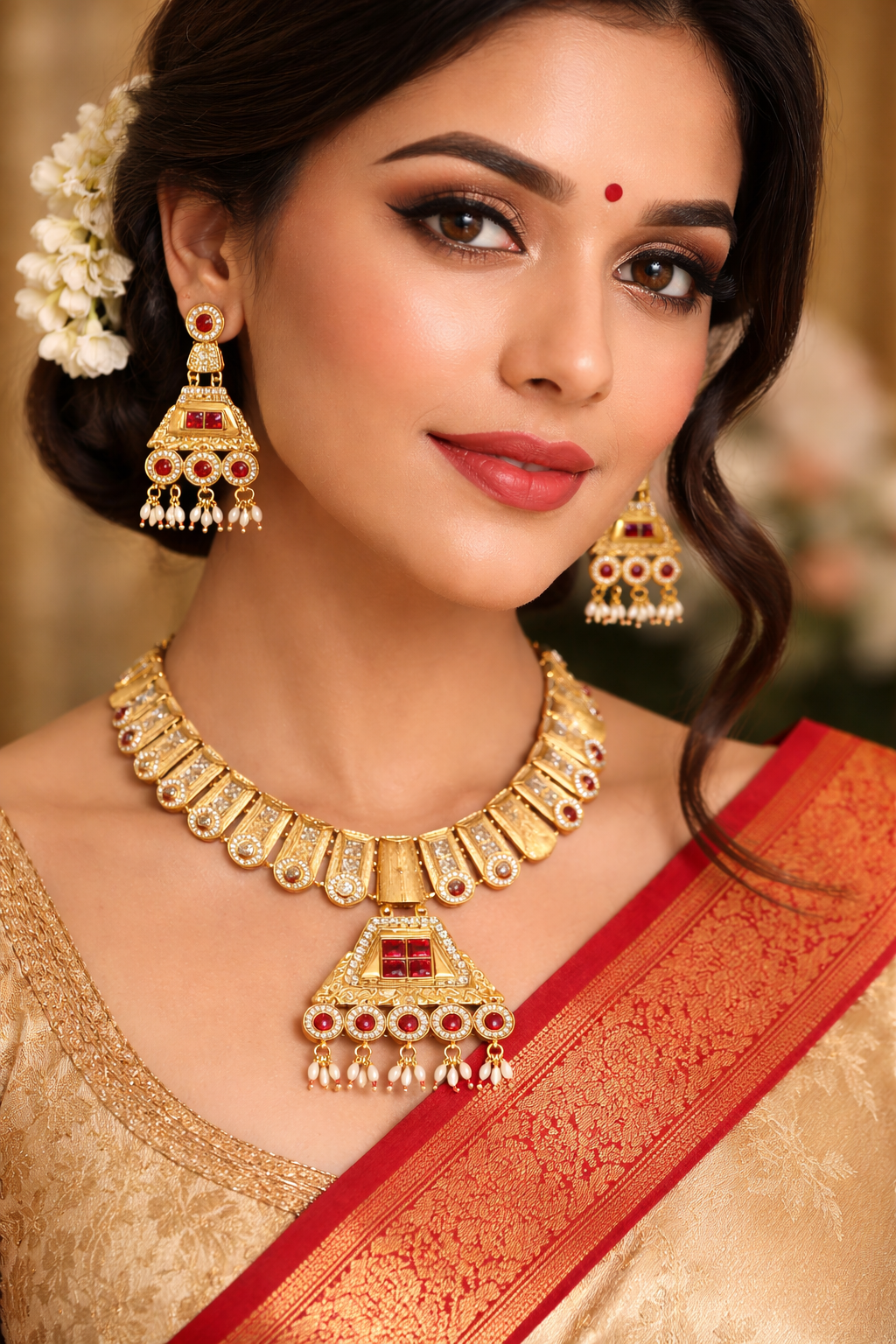 Vellorene Royal Temple Necklace Set – Heritage Statement Fashion Jewelry