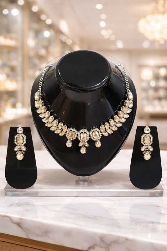 Champagne crystal necklace set with matching earrings elegant statement jewelry for parties and weddings