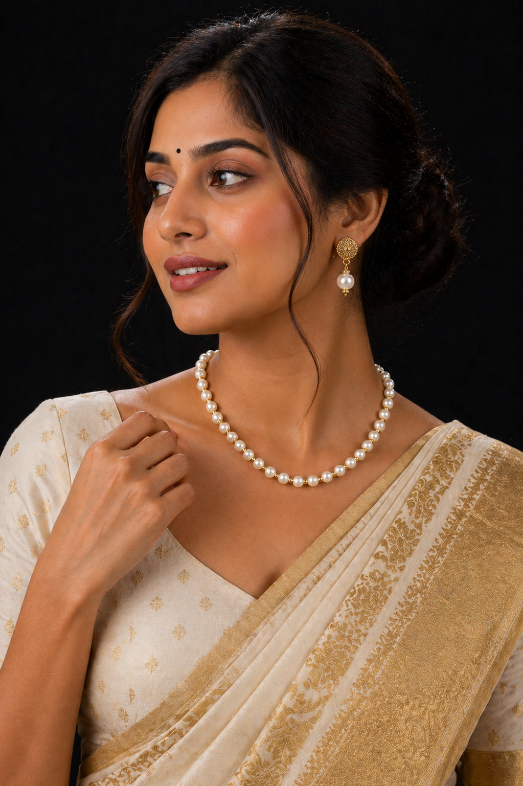 Vellorene Heritage Pearl Drop Necklace Set