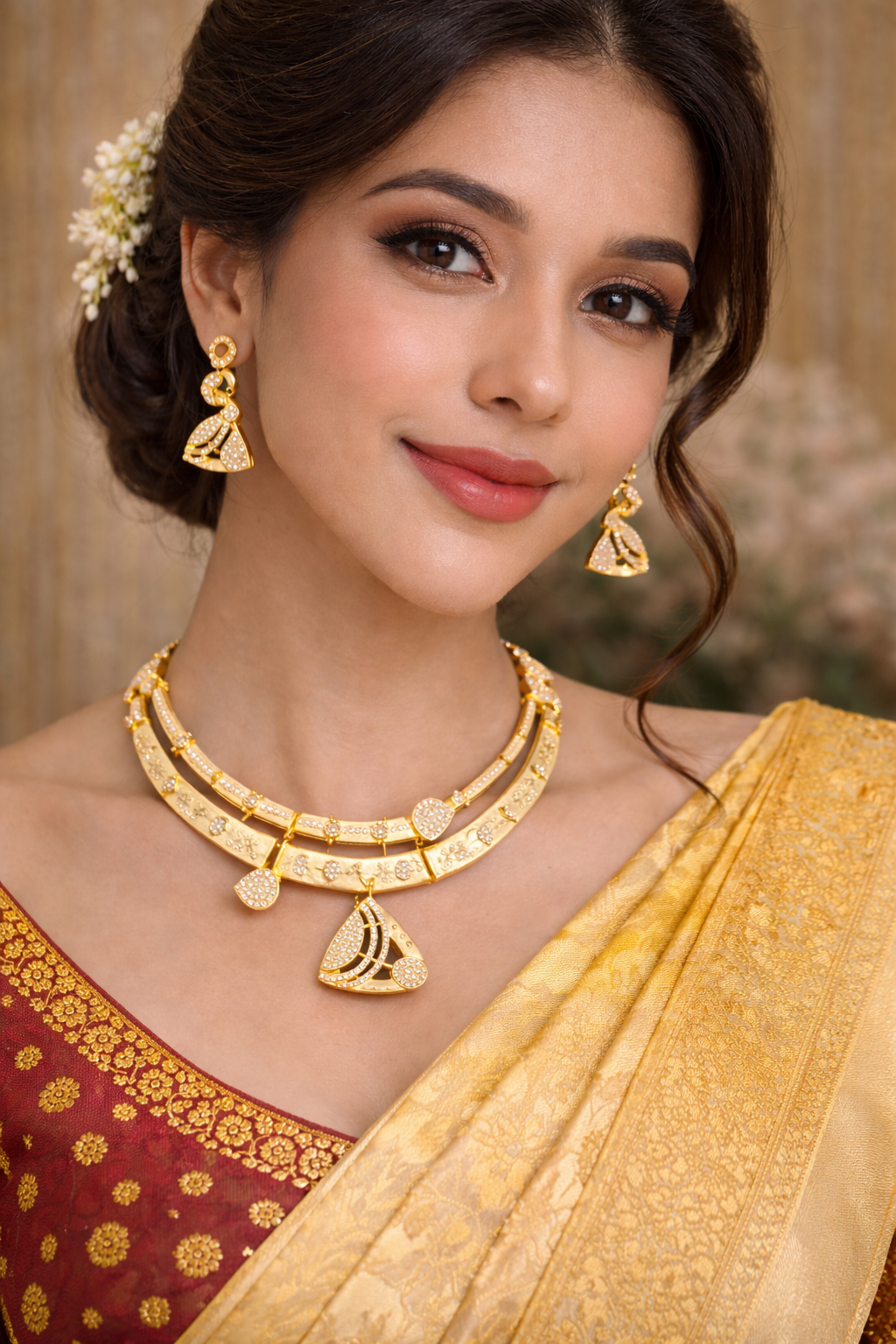vellorene layered necklace set gold tone modern fashion jewelry with crystal accents and matching earrings