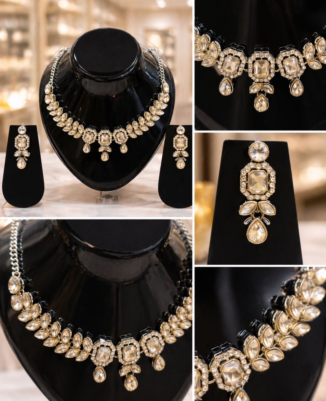 Vellorene Champagne Crystal Statement Necklace Set