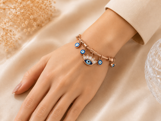 Vellorene Rose Gold Evil Eye Charm Bracelet