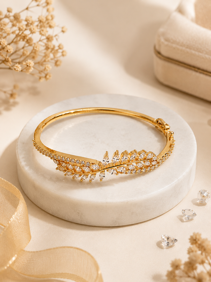 Vellorene Crystal Leaf Gold Bracelet for Women