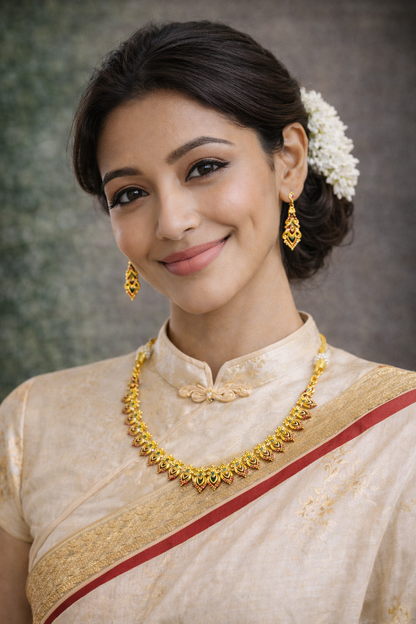 Vellorene Heritage Floral Necklace Set – Elegant Festive Fashion Jewelry