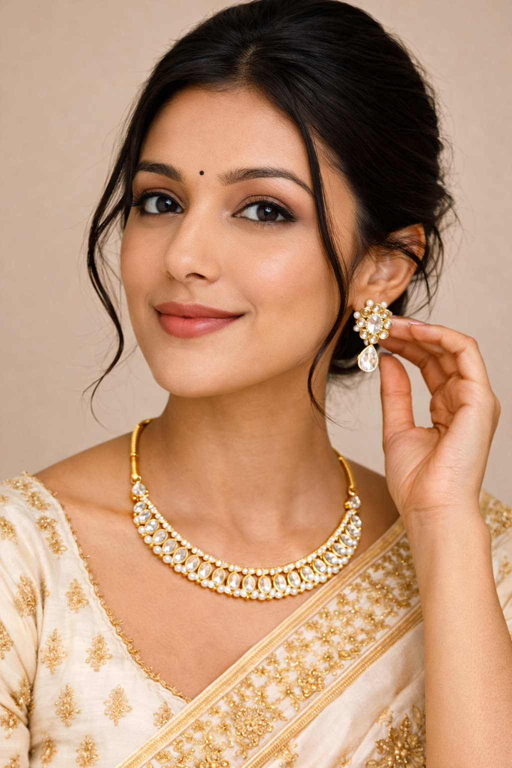 Vellorene Kundan Pearl Choker Jewellery Set