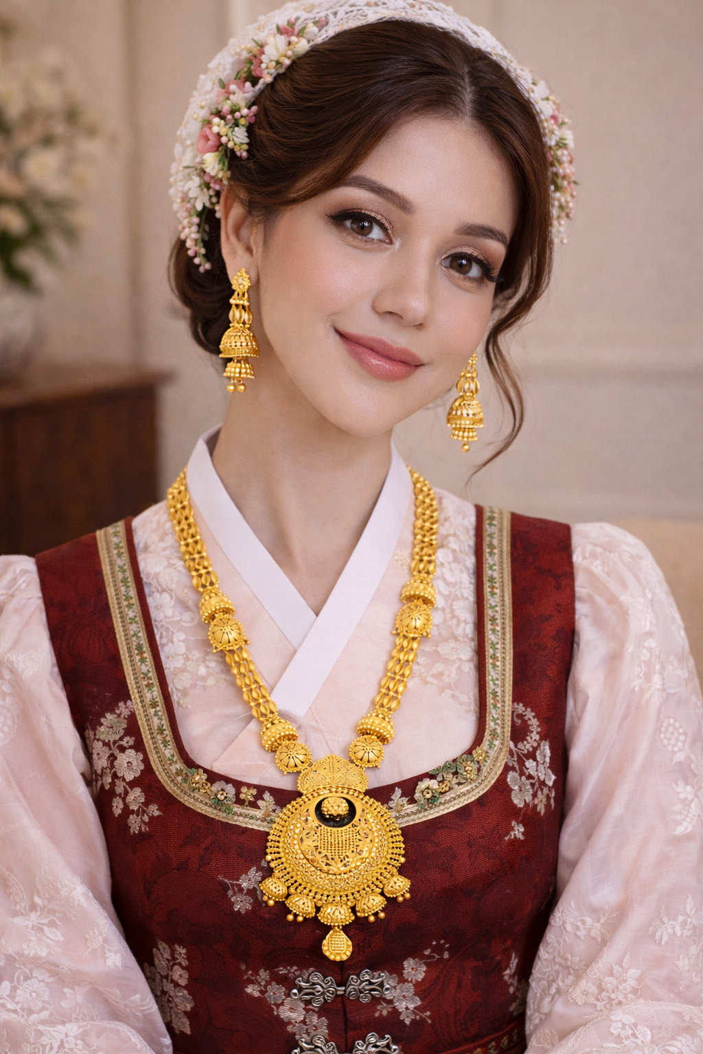 Vellorene Grand Heritage Long Necklace Set – Bridal Statement Fashion Jewelry