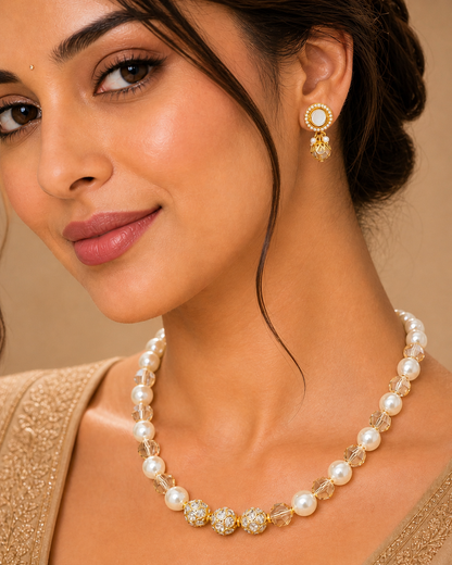Vellorene Luxe Pearl Crystal Beaded Necklace Set