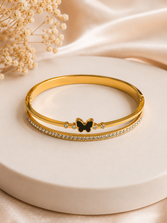 Vellorene Butterfly Crystal Gold-Plated Bracelet for Women