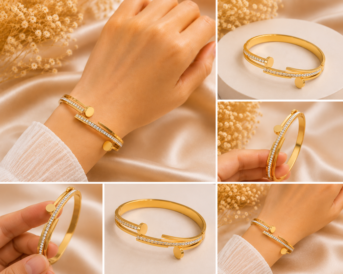 Vellorene Crystal Nail Design Gold Bracelet for Women