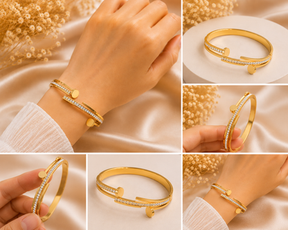 Vellorene Crystal Nail Design Gold Bracelet for Women