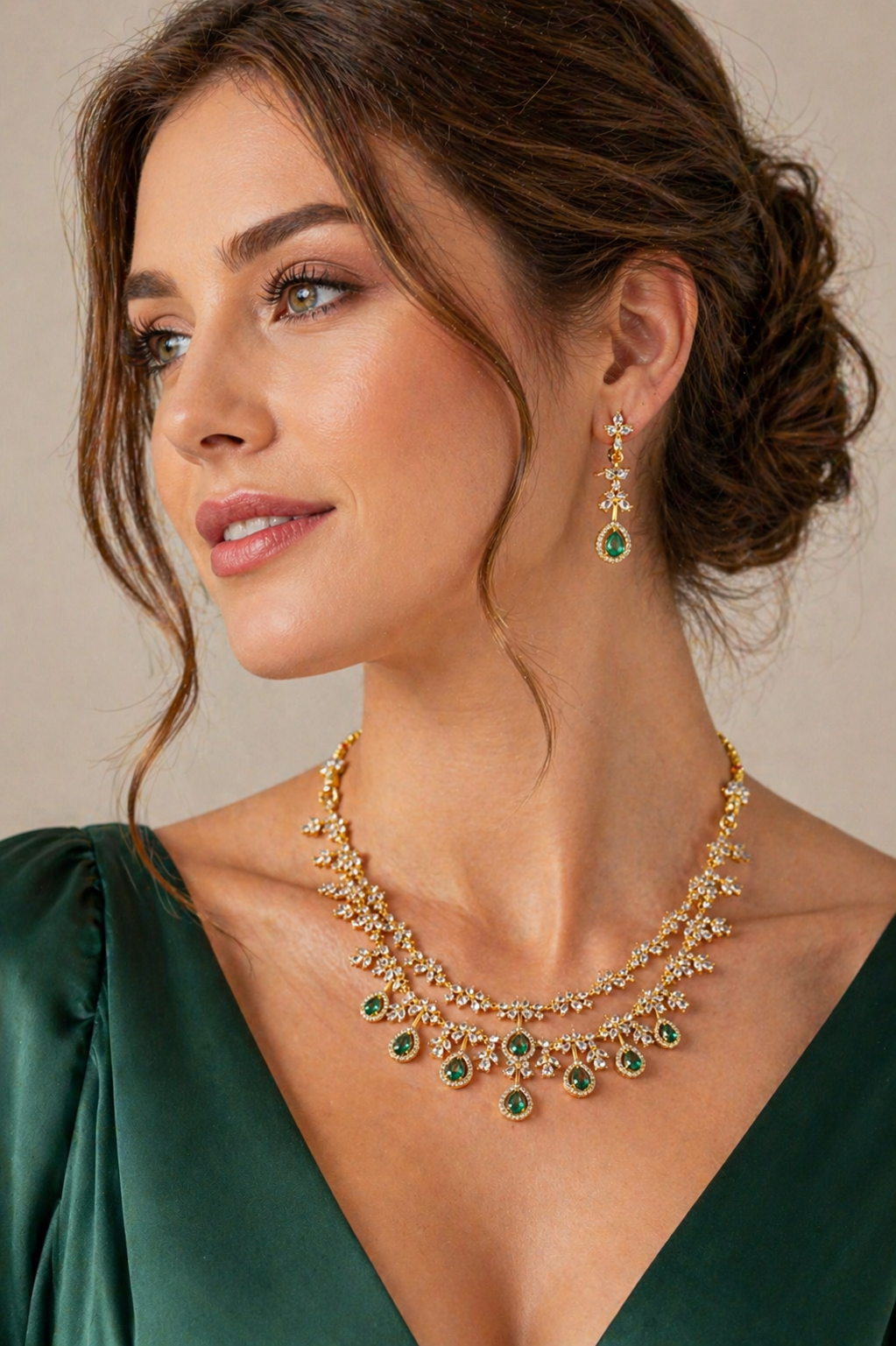Vellorene Emerald Drop Luxe Necklace Set