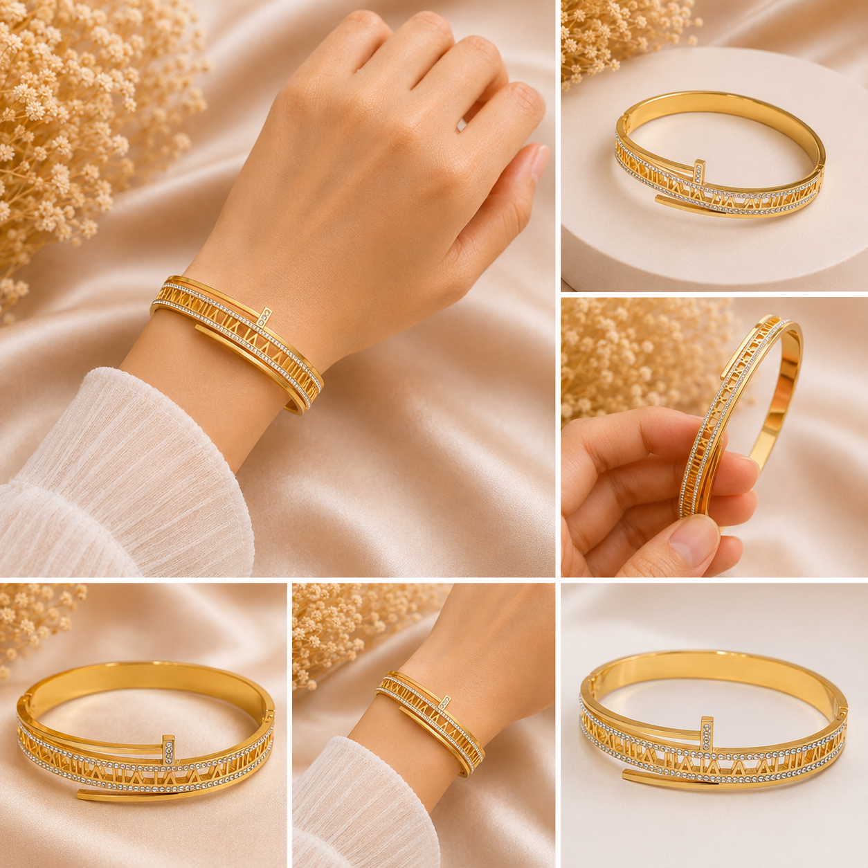 Vellorene Geometric Crystal Gold Bracelet for Women