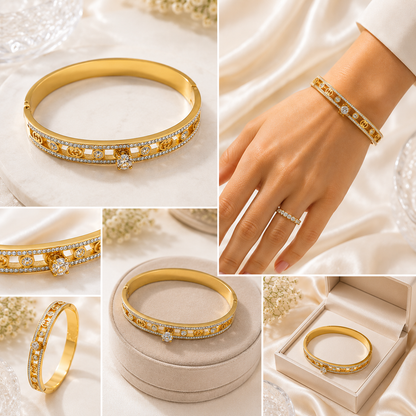 Vellorene Royale Crystal Gold Bracelet for Women