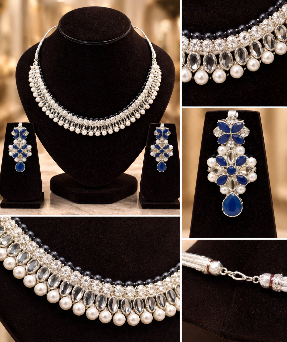 Vellorene Pearl & Sapphire Bloom Necklace Set