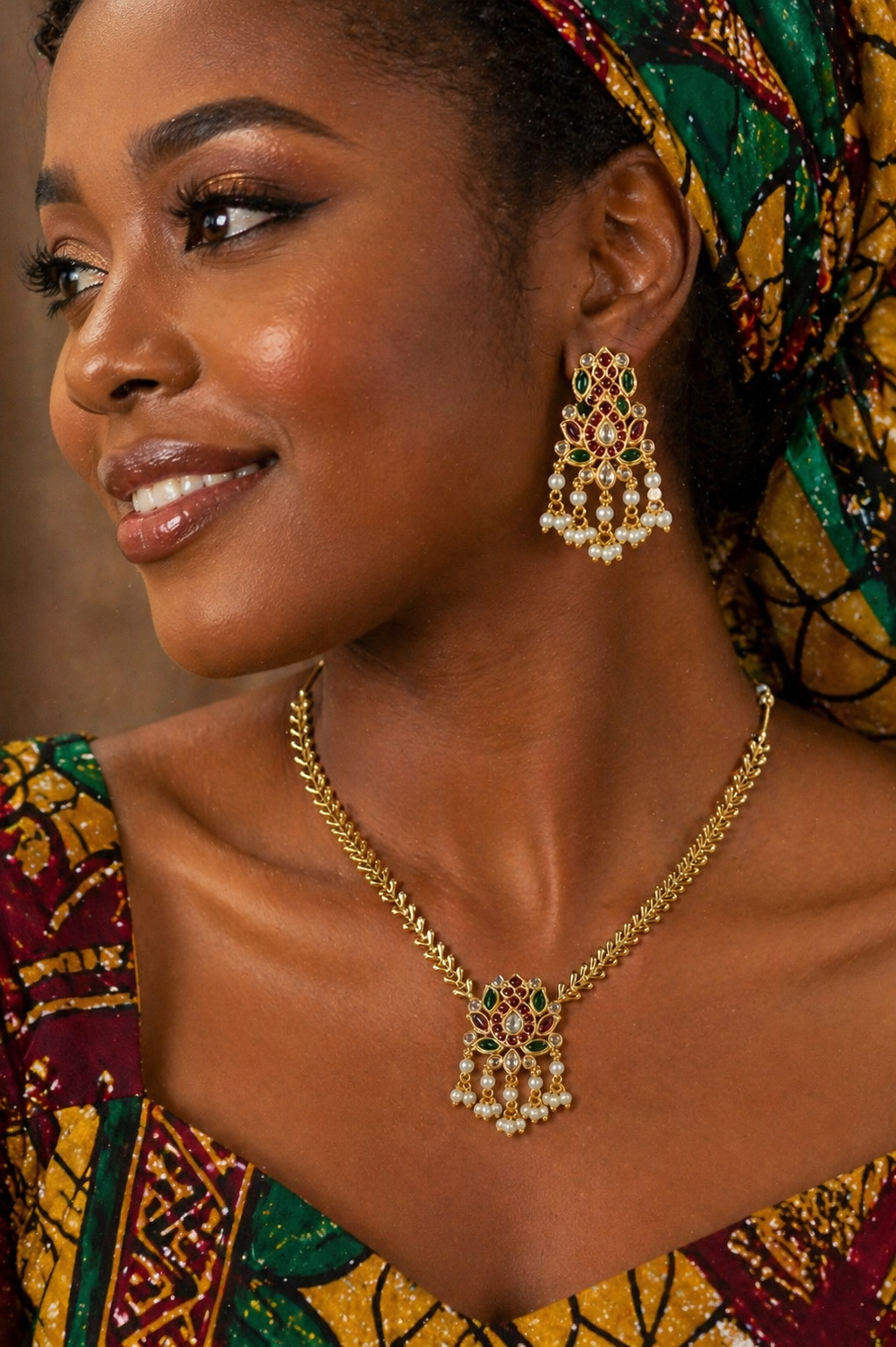 Vellorene Heritage Floral Pearl Necklace Set