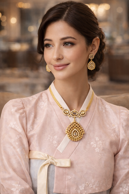 Vellorene Royal Mesh Pendant Necklace Set – Statement Ethnic Fashion Jewelry