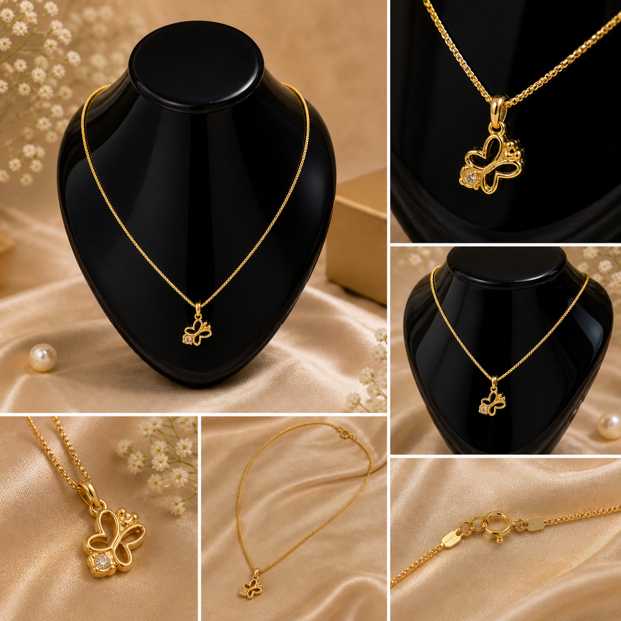 Vellorene Minimal Gold Butterfly Pendant Necklace