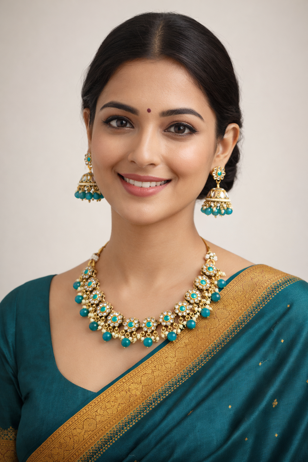 Vellorene Turquoise Floral Necklace Set – Festive Statement Fashion Jewelry