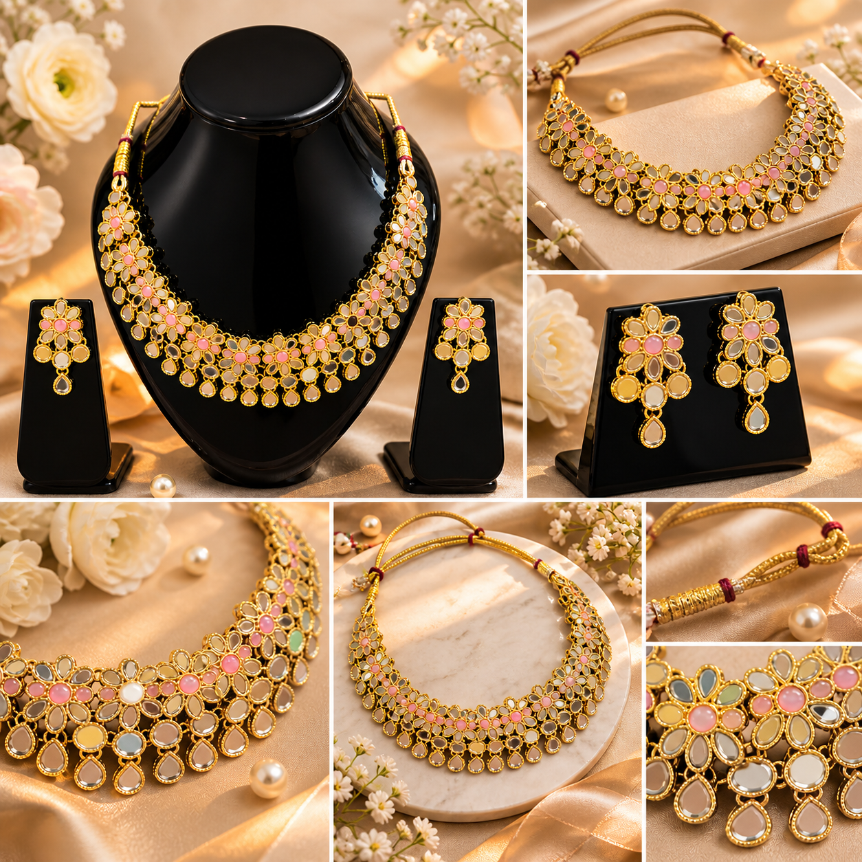 Vellorene Pastel Bloom Statement Necklace Set