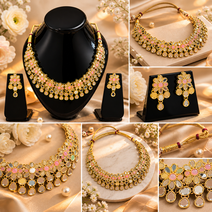 Vellorene Pastel Bloom Statement Necklace Set