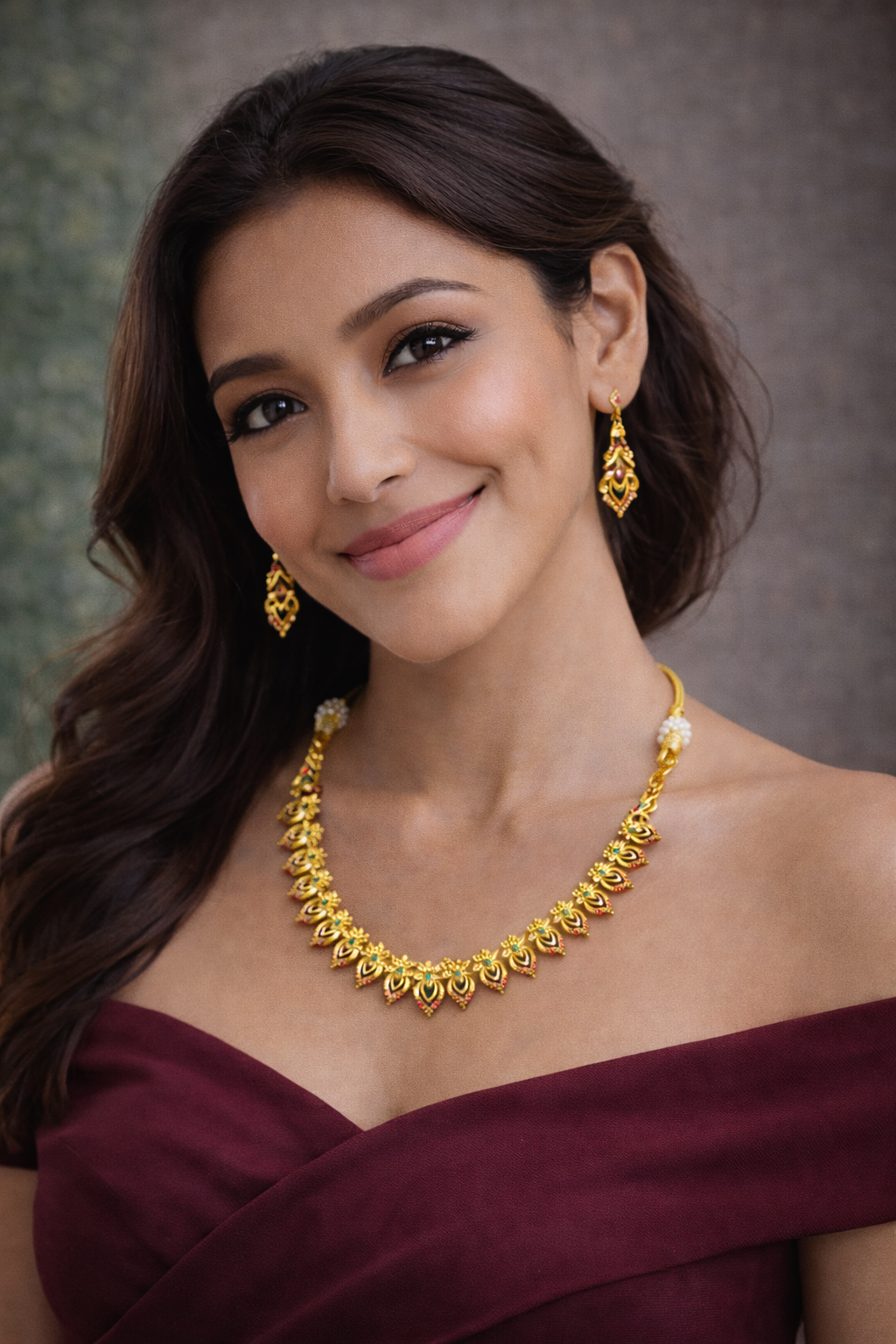 vellorene floral necklace set gold tone elegant fashion jewelry with colored stone detailing and matching earrings