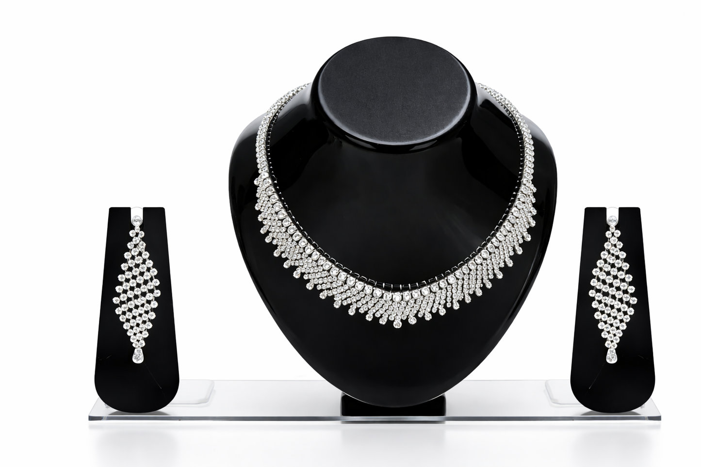 Vellorene Frostline Crystal Fringe Necklace Set