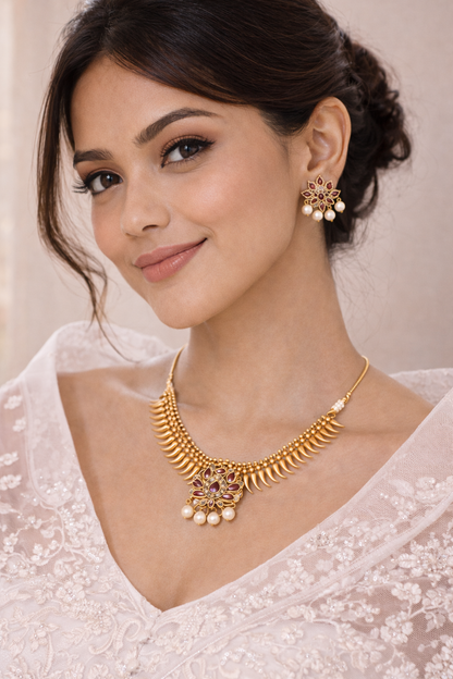 Vellorene Spike Statement Necklace Set – Contemporary Traditional Fusion Jewelry