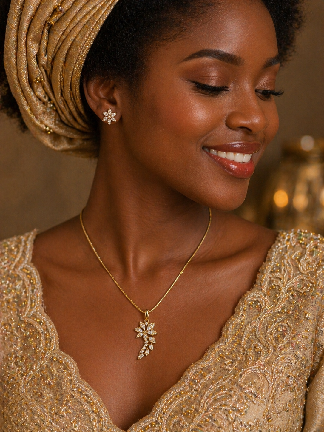 Vellorene Crystal Floral Drop Pendant Set – Elegant Sparkle Statement