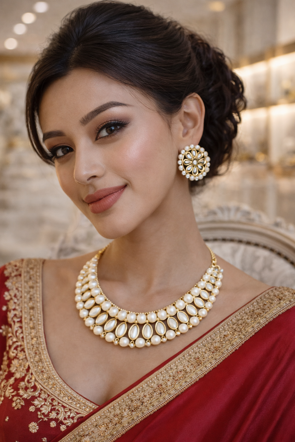 Vellorene Kundan Pearl Bridal Jewellery Set