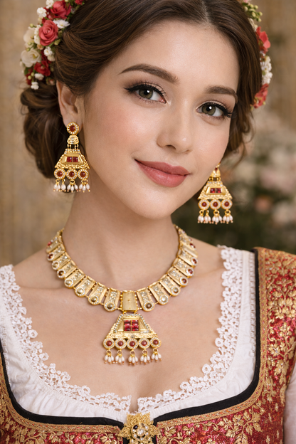 Vellorene Royal Temple Necklace Set – Heritage Statement Fashion Jewelry