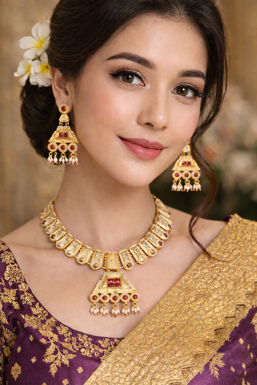 Vellorene Royal Temple Necklace Set – Heritage Statement Fashion Jewelry