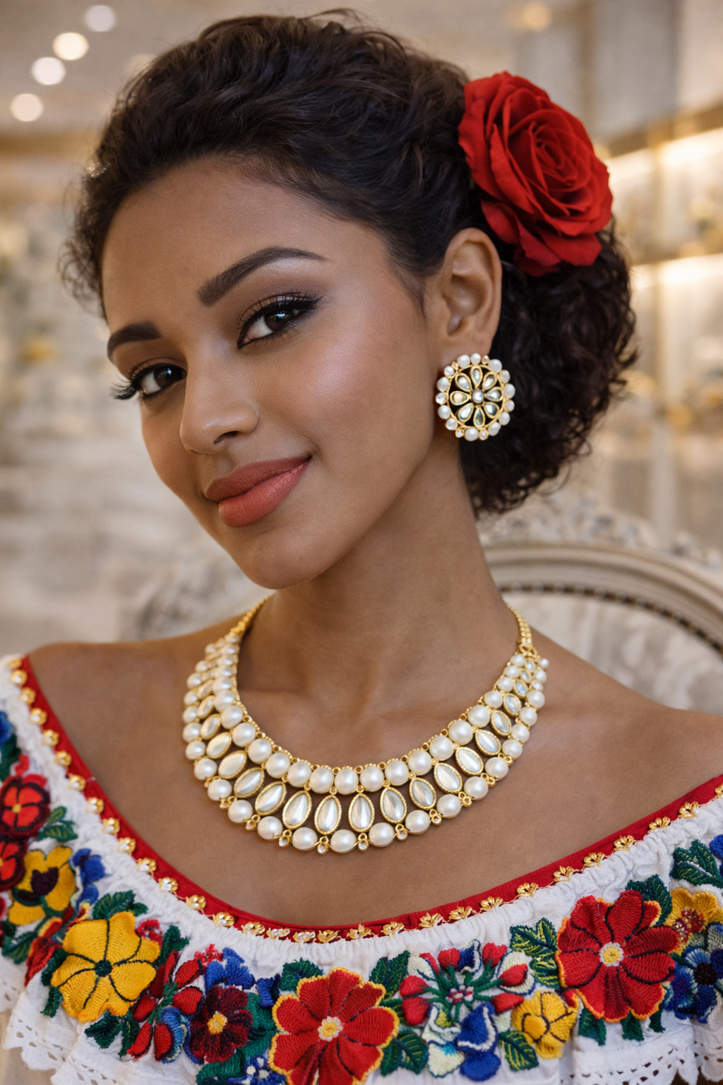 Vellorene Kundan Pearl Bridal Jewellery Set