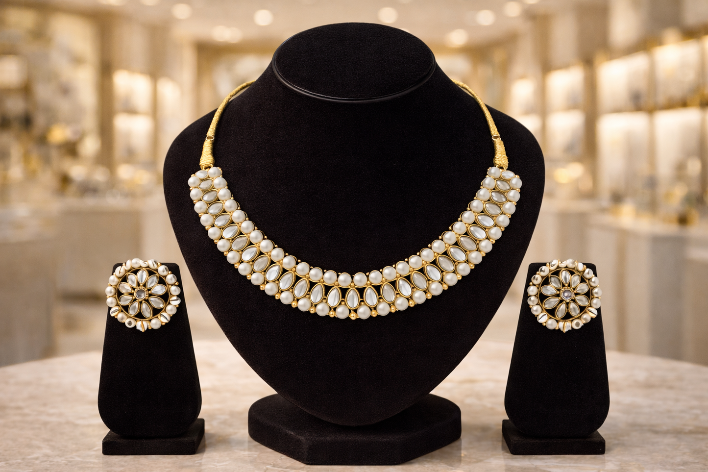Vellorene Kundan Pearl Bridal Jewellery Set