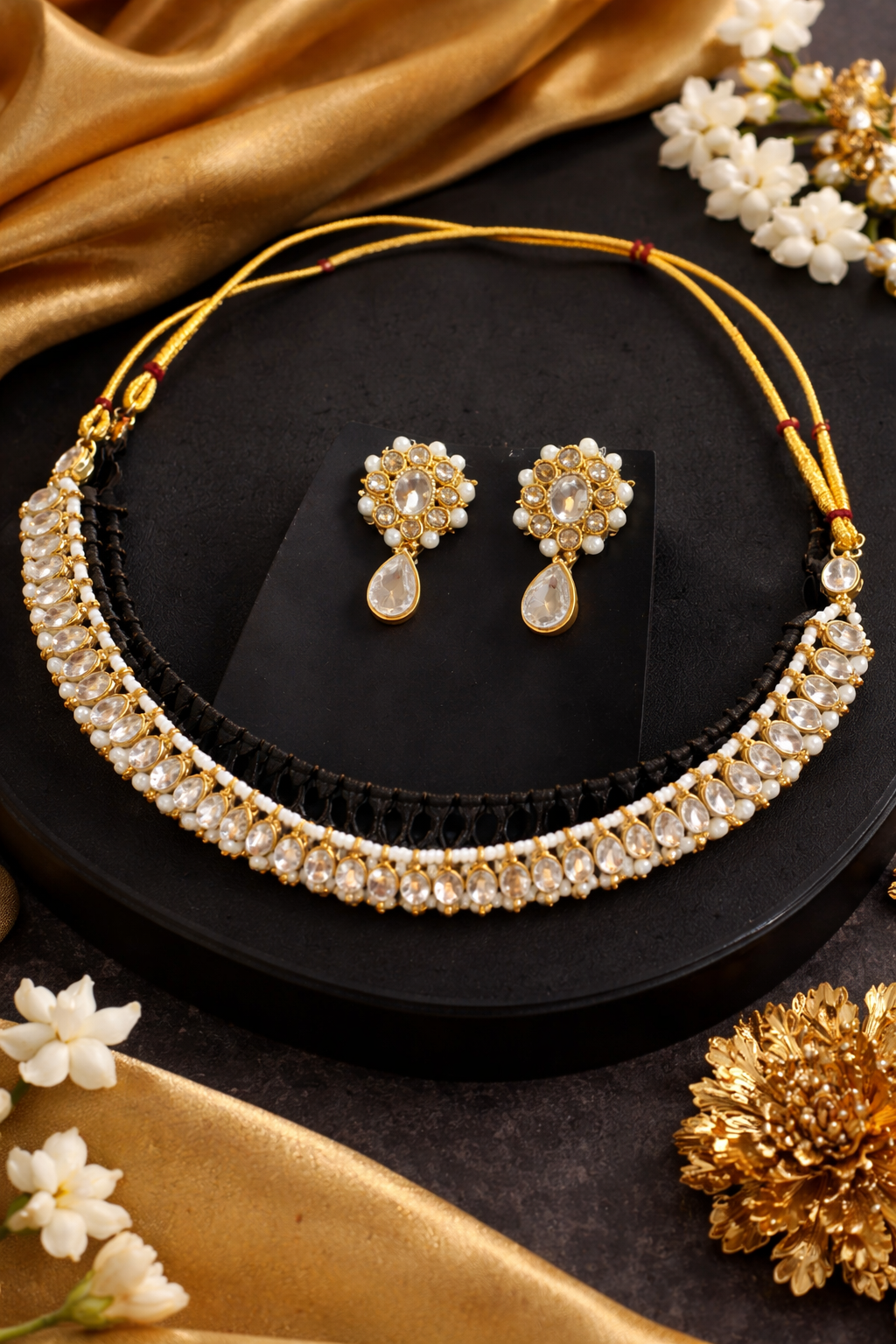 Vellorene Kundan Pearl Choker Jewellery Set