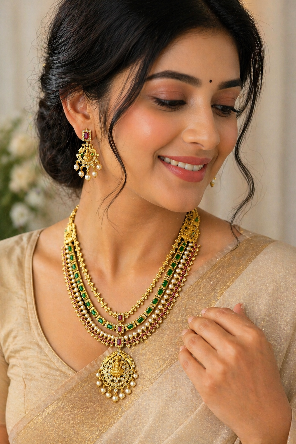 Vellorene Grand Heritage Layered Temple Necklace Set