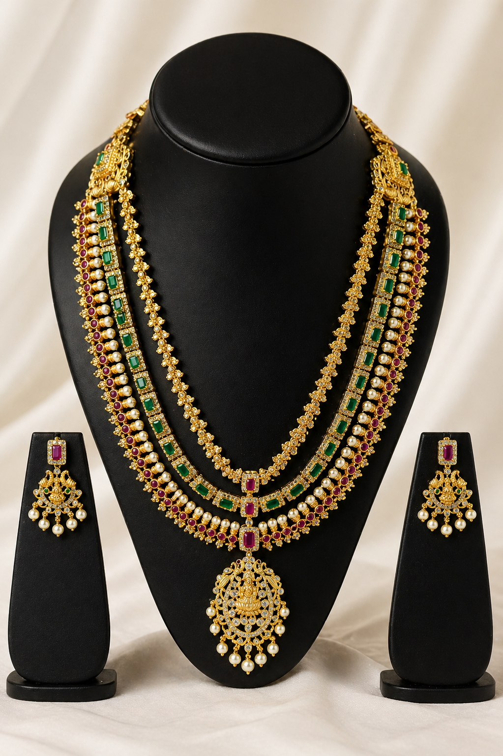 Vellorene Grand Heritage Layered Temple Necklace Set