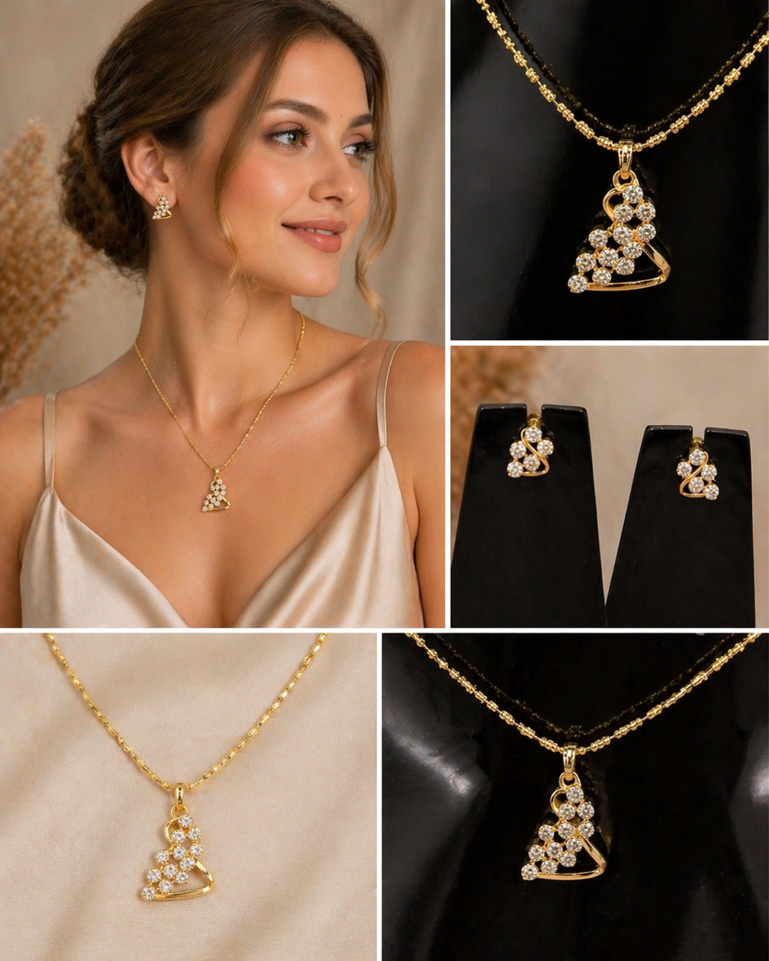 Vellorene Crystal Curve Pendant Set – Modern Minimal Sparkle