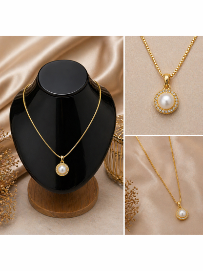 Vellorene Pearl Halo Pendant Necklace – Timeless Minimal Luxury