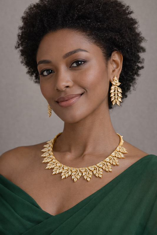 Vellorene Gold Plated Kundan Statement Jewellery Set