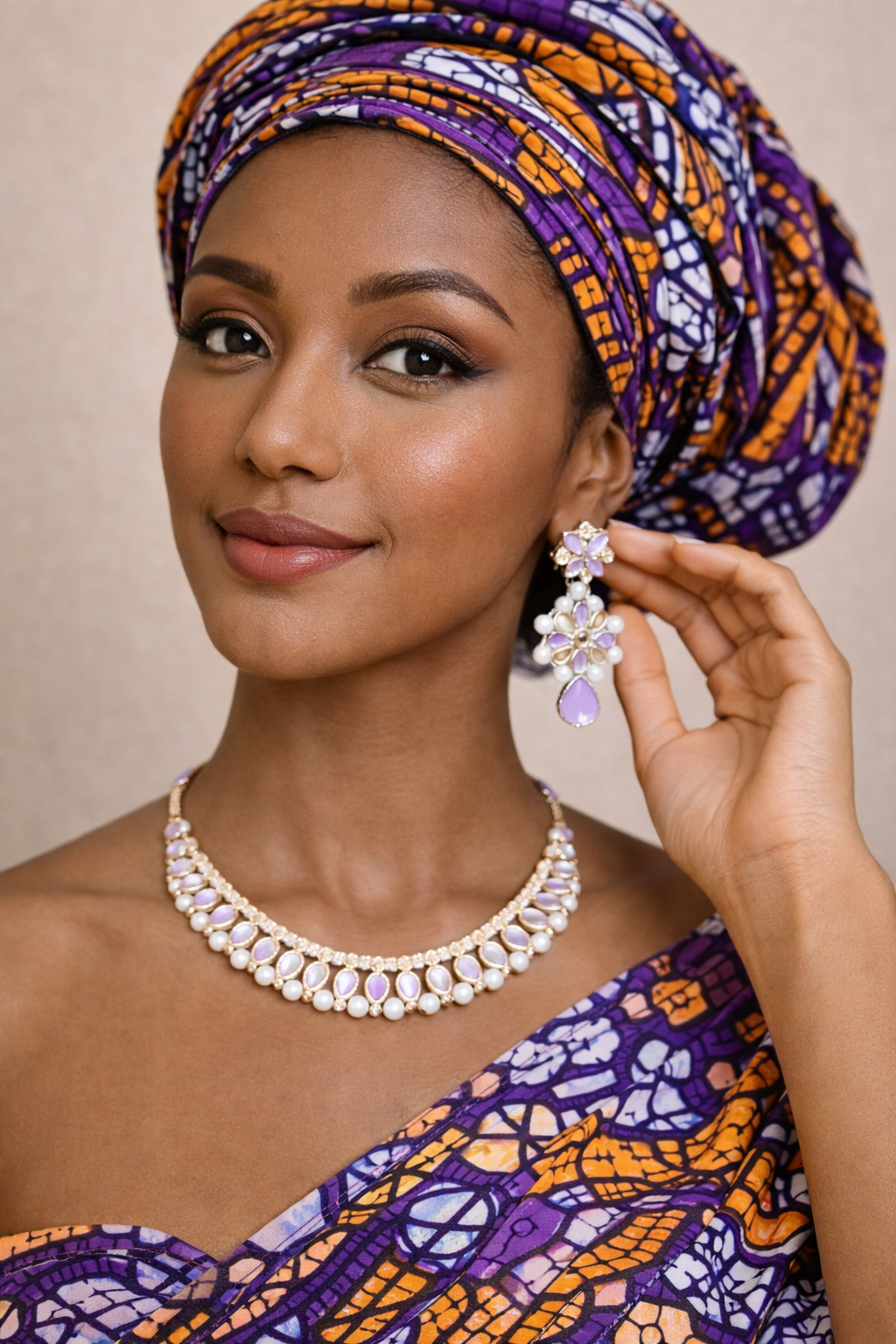 Vellorene Pastel Pearl Kundan Jewellery Set