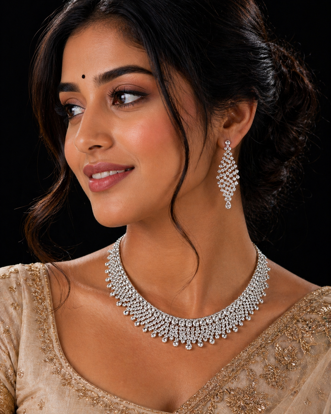 Vellorene Frostline Crystal Fringe Necklace Set