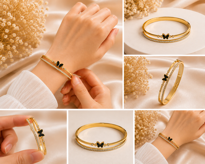 Vellorene Butterfly Crystal Gold-Plated Bracelet for Women