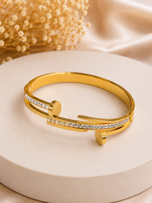Vellorene Crystal Nail Design Gold Bracelet for Women