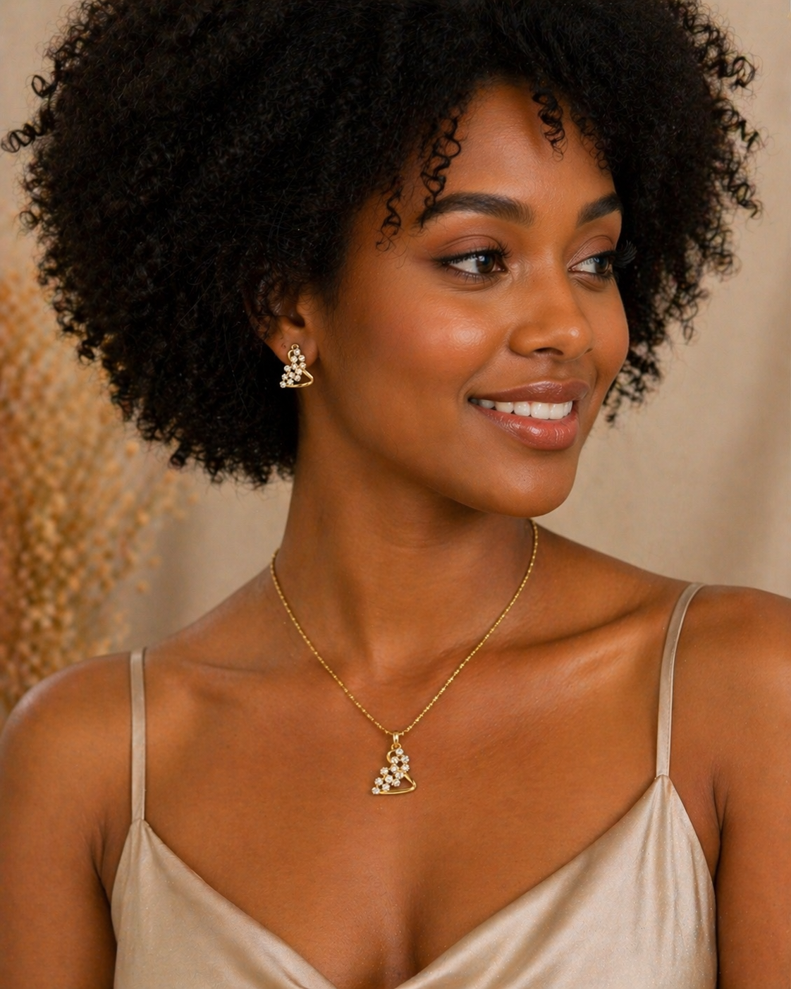 Vellorene Crystal Curve Pendant Set – Modern Minimal Sparkle