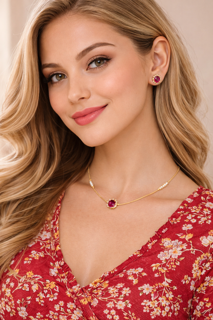 Vellorene Minimal Ruby Pendant Necklace – Elegant Everyday Fashion Jewelry