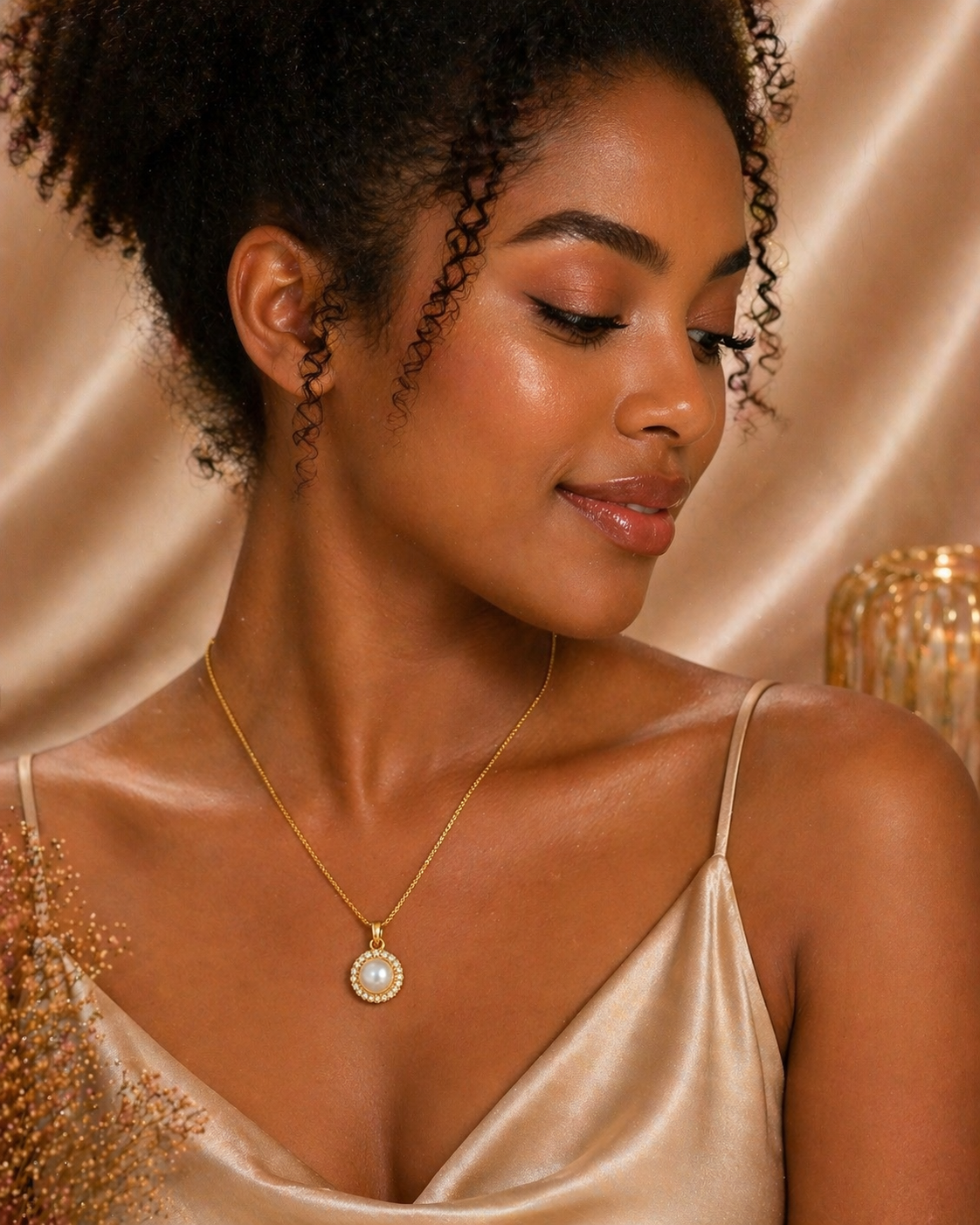 Vellorene Pearl Halo Pendant Necklace – Timeless Minimal Luxury